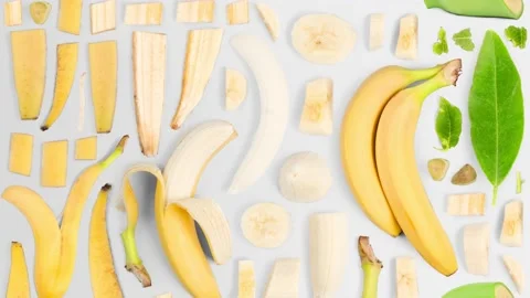 Banana Slice and Leaf Collection Stock Footage 210228524