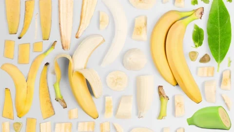 Banana Slice and Leaf Collection Video stock 213510757