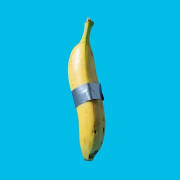 Banana split and fixed with duct tape Stock Photos