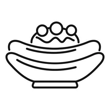Banana split dessert being served on a plate line icon Stock Illustration