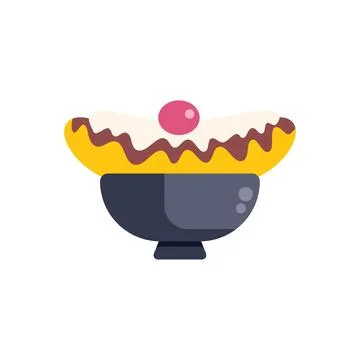 Banana split dessert with chocolate and cherry topping icon Stock Illustration