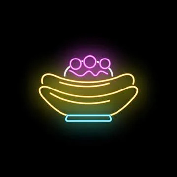 Banana split dessert neon light sign glowing Stock Illustration