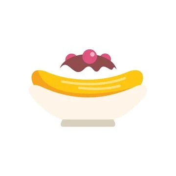 Banana split dessert on a plate being served for snack time Illustrazione stock