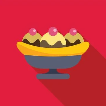 Banana split dessert served on elegant plate icon Stock Illustration