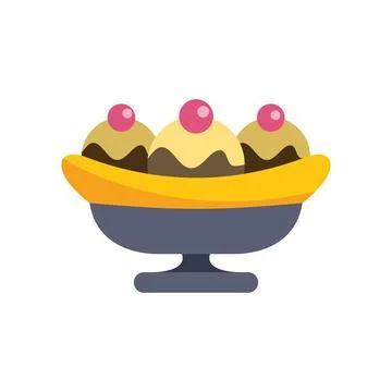 Banana split dessert served on elegant plate icon Stock Illustration