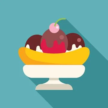 Banana split dessert served on a plate with long shadow 스톡 일러스트