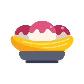 Banana split dessert sitting on plate icon illustration 스톡 일러스트