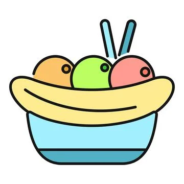 Banana split ice cream dessert in bowl icon Stock Illustration