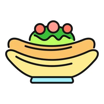 Banana split ice cream sundae dessert flat icon design Stock Illustration