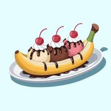 Banana Split Ice Cream Sundae Vector Illustration Chocolate Dessert Stock Illustration