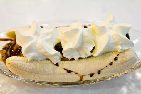 Banana split ice cream on the table Stock Photos
