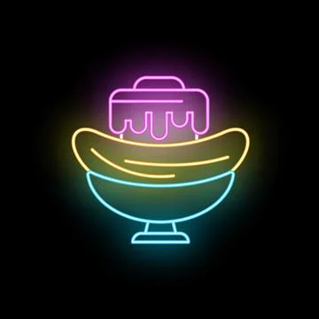 Banana split icon glowing neon sign dessert Stock Illustration