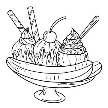 Banana Split Isolated Coloring Page for Kids Stock Illustration