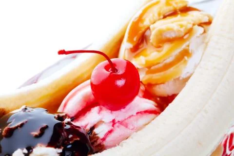 Banana split macro Stock Photos