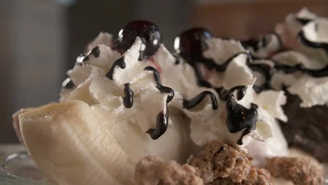 Banana split sundae pan right  Stock Footage 112575005