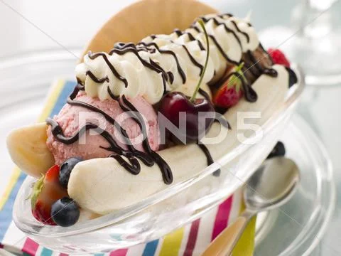 Banana Split Sundae Stock Photos