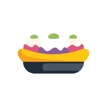 Banana split sundae with three scoops sitting in dishware illustration Stock Illustration