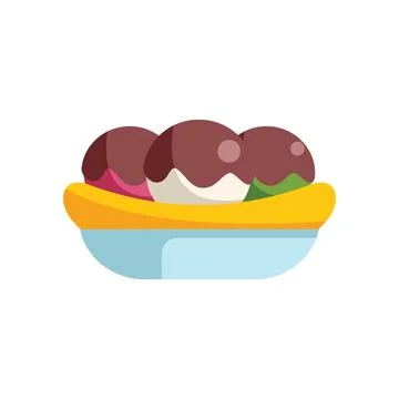 Banana split with three scoops of ice cream drizzled with chocolate syrup Stockillustratie