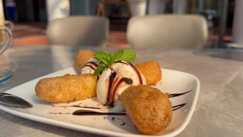 Banana Spring Roll and Vietnamese Avocado Dessert with Ice Cream, Creamy Stock Footage 341852472