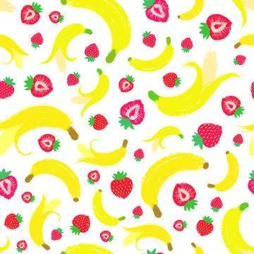Banana Strawberry Background Painted Pattern Stock Illustration