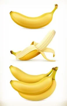 Banana. Sweet fruit. 3d vector icons set. Realistic illustration Stock Illustration