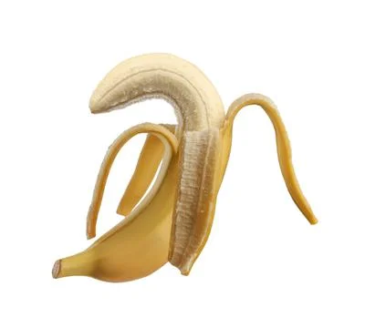 Banana symbolizing male sexual organ on white background. Potency problem Stock Photos
