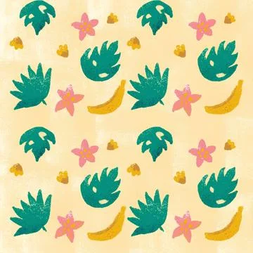 Banana Tropical Leaf Seamless Pattern Stock Illustration