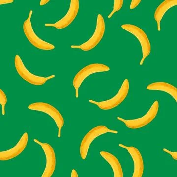 Banana vector pattern on the green background. Illustrazione stock