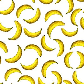 Banana vector seamless pattern. Isolated hand drawn object on white backgro.. Stock Illustration