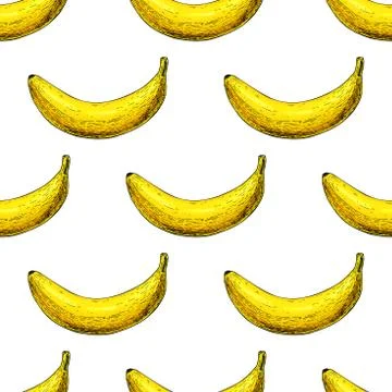 Banana vector seamless pattern. Isolated hand drawn object on wh Stock Illustration