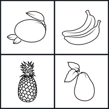 Banana,Mango, Pineapple, Avocado Stock Illustration