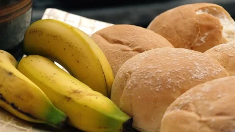 Bananas and bread for sandwich Stock Footage 283347698