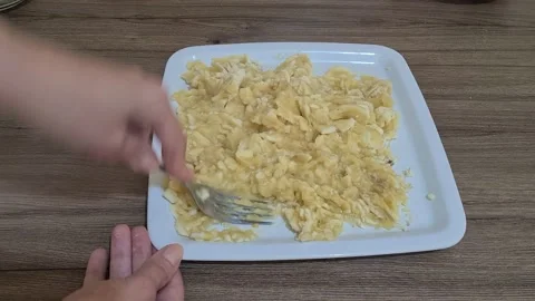 Bananas Are Crushed With Fork  Видео 157825551