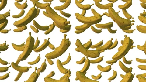 Bananas Falling Animation with a Solid White Background. Fruits Falling 3D. 4K Stock Footage 281070921