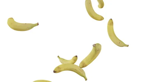 Bananas falling down in slow motion on white background. 스톡 동영상 252362068