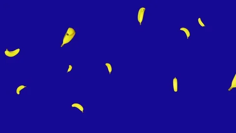 Bananas falling down from the top on blue screen background Stock Footage 322785197