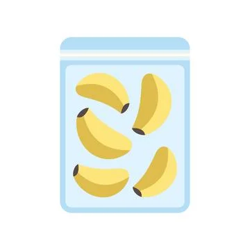 Bananas inside vacuum sealed plastic food bag Stock Illustration
