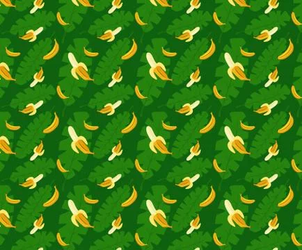 Bananas pattern green background Stock Illustration