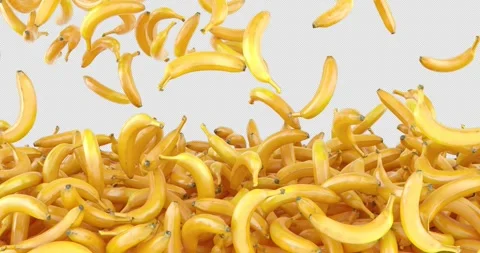 Bananas with realistic texture falling and fill the screen. 3D animation on.. Stock Footage 299297382