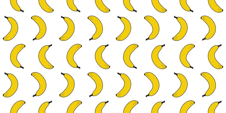 Bananas in a Row Seamless Pattern. Summer tropical fruit print on white Stock Illustration
