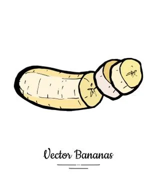 Bananas set vector isolated. Peeled chopped banana slices pieces. Yellow swee Stock Illustration