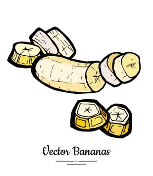 Bananas set vector isolated. Whole peeled chopped banana slice bunch Yellow s Stock Illustration