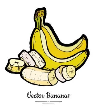 Bananas set vector isolated. Whole peeled chopped banana slice bunch Yellow s Stock Illustration