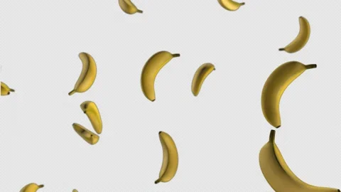 Bananas spin in zero gravity. They float in the air. 3D-animation. Selective foc Stock Footage 147028691