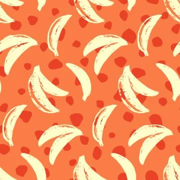 Bananas tropic seamless pattern. 70s, 80s hand drawn funky vector illustration Stock Illustration