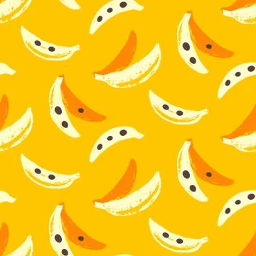 Bananas tropic seamless pattern. 70s, 80s hand drawn funky vector illustration Illustrazione stock