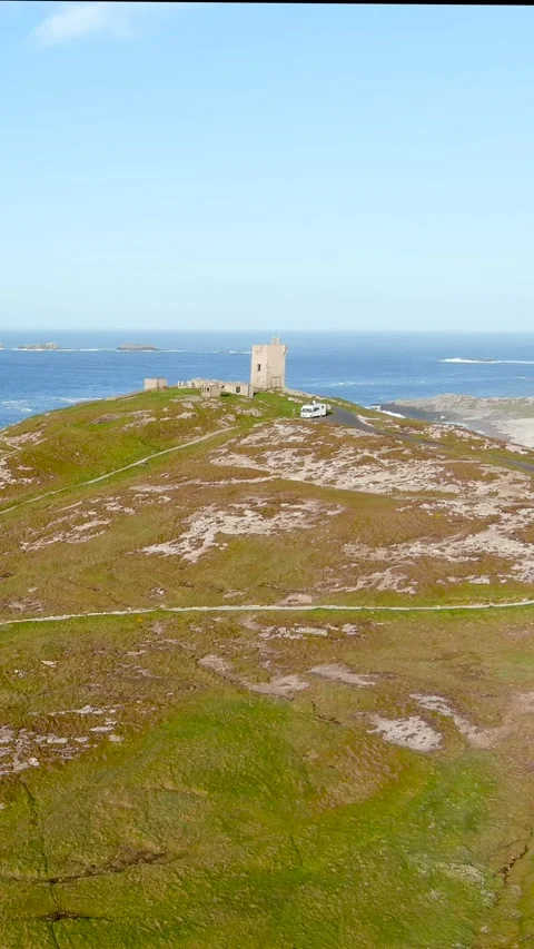 Banba's Crown aerial vertical view, Malin Head, Wild Atlantic Way. Co. Donegal Stock Footage 307422348