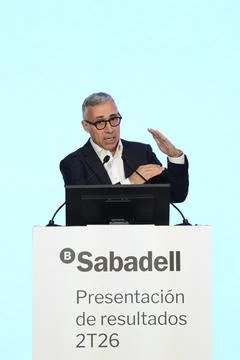 Banco Sabadell presents the figures of the second quarter of the year, Barcelona Stock Photos