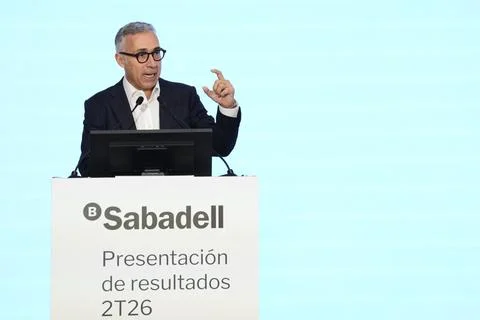 Banco Sabadell presents the figures of the second quarter of the year, Barcelona Stock Photos
