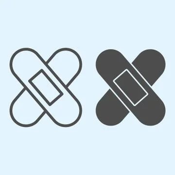 Band-Aid line and solid icon. First aid cross plaster adhesive bandage tape Stock Illustration